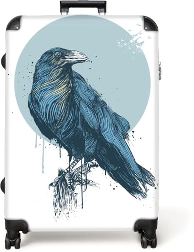 NoBoringSuitcases.com® - Koffer groot - Reiskoffer lichtgewicht - Kraai - Blauw - Maan - Vogels - Rolkoffer met 4 wielen - Grote trolley XL - 98 liter bagage