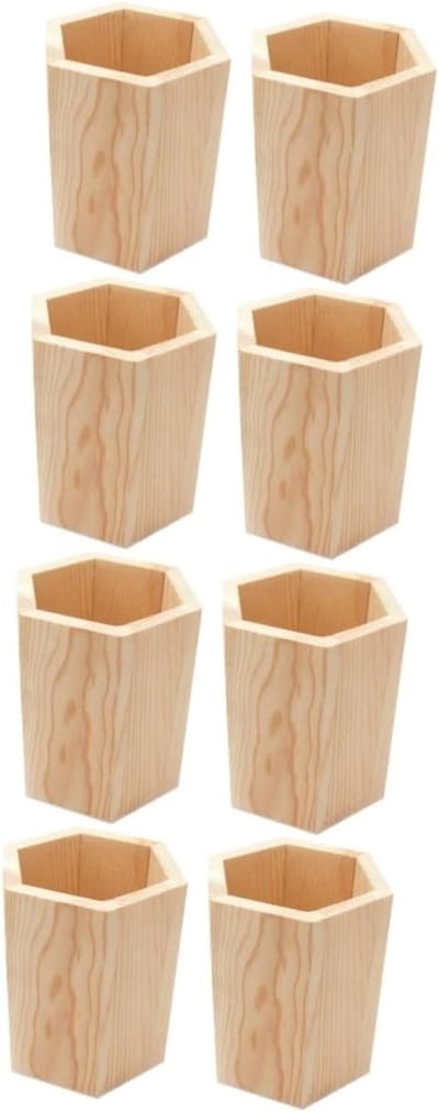 Houten Pennenhouder met Geometrisch Ontwerp, Desk Organizer en Succulent Plantenpot voor Thuis en Kantoor, 8 x 8 x 9 cm, Stijlvolle Opbergoplossing