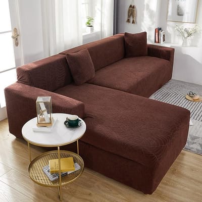 Waterdichte stevige elastische bankhoes voor woonkamer Stretch Jacquard Spandex hoek L-vormige bank bankhoes 4 seat 235-300cm koffie