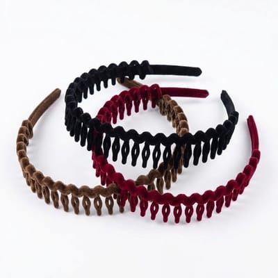 Bordeaux zwart bruin fluwelen haarband set dames en heren – zigzag haarband met antislip tanden – zachte kunststof haar accessoires – 3 stuks