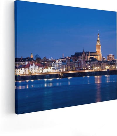 Artaza Canvas Schilderij Stad Nijmegen - 50x40 cm - Muurdecoratie Skyline - Wanddecoratie Rivier - Kamer Accessoires