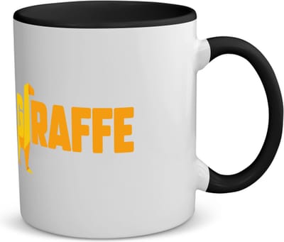 Akyol - giraffe logo geel koffiemok - theemok - zwart - Giraffe - dieren liefhebber - iemand die houdt van giraffen - verjaardag - cadeau - kado - geschenk - 350 ML inhoud