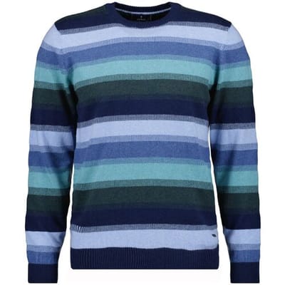 Ragman Trui Round Neck Striped Cotton Cashmere Marine-Aqua / male