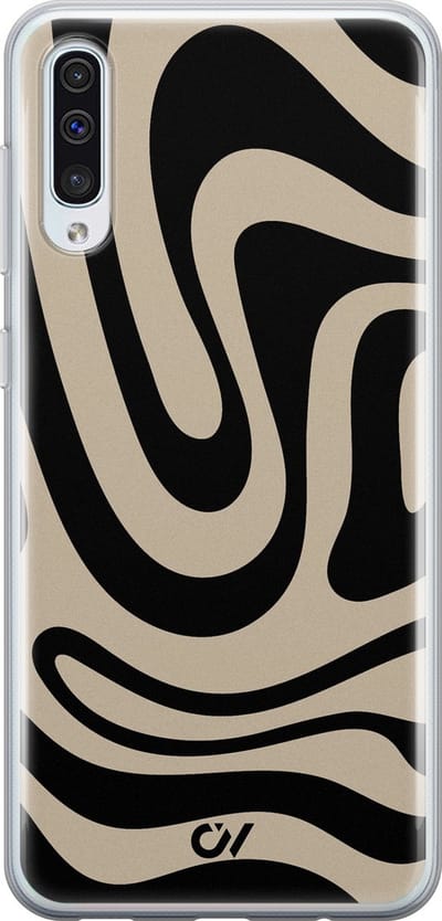 Hoesje geschikt voor Samsung Galaxy A50 - Abstract Black Waves - - Zwart - Soft Case Telefoonhoesje - TPU Back Cover - Casevibes