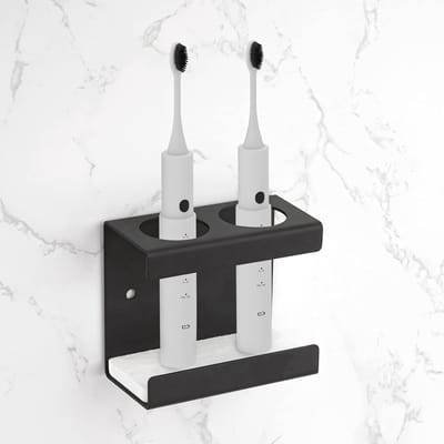 Tandenborstelhouder - Elektrische Tandenborstelhouder voor Badkamer - Zonder Boren - Met 2 Gaten (Ø 35 mm) - Zwart