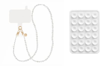 xoxo Wildhearts Telefoonkoord Pearlfection lang + Telefoonsticker Stick On Me Square Wit – geschikt voor alle telefoonhoesjes