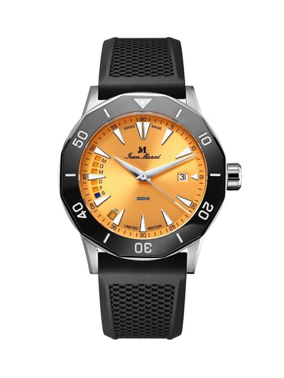 Jean Marcel Tropical Diver - horloge - oranje / zwart - rubber band zwart - 42 mm - datum-dag