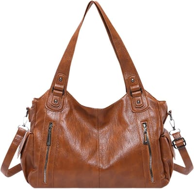 Schoudertas PU Leer - Draagtas Reistas - Dagelijks Gebruik - Grote Capaciteit - 38x29x12.5 cm - Bruin
