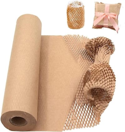 GELLDG Cadeaupapier 30cm x 30m - Wabenpapier Verpakking - Duurzaam Kraftpapier met Honingraatstructuur - Geschikt voor Breekbare Voorwerpen en Geschenken - Stevig Polsterpapier voor Verhuizingen en Verpakkingen
