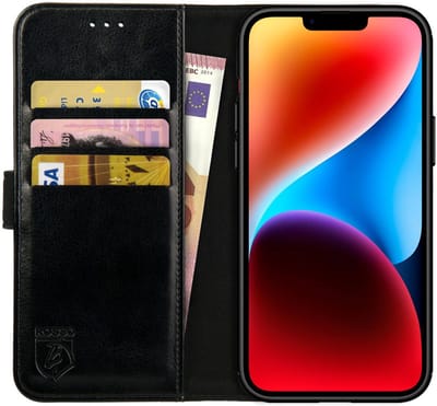 Rosso Element Book Case Wallet Hoesje Geschikt voor Apple iPhone 14 Plus | Portemonnee | 3 Pasjes | Magneetsluiting | Stand Functie | Zwart