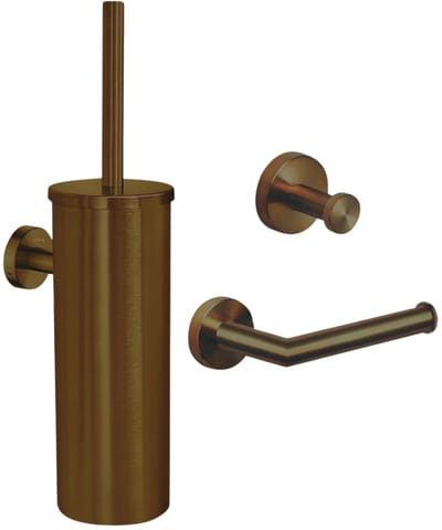 Toiletaccessoireset Koper 3-delig - Toiletborstelhouder - Toiletrolhouder - Handdoekhaak - Wc accessoires koper - Geborsteld Koper PVD