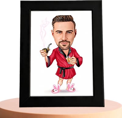 Badjas Karikatuur Man - Gepersonaliseerde Karikatuur met Jouw Foto - Cadeau - Verjaardag - Kerst - Kado - Valentijn - Gepersonaliseerd Cadeau