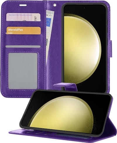 Hoesje - Met Pasjeshouder - Geschikt voor Samsung Galaxy S23 FE - Luxe Bookcase Portemonee - Flip Case - Kunstleer Book Case - Flipcase - Book Cover - Walletcase - Portemonneehoes - Telefoonhoesjes - Paars
