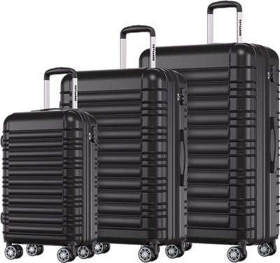TRVLMORE Kofferset - 3 Delig - 38L Handbagage + 70L en 110L Ruimbagage - Lichtgewicht - Trolley - Reiskoffer Set - Zwart
