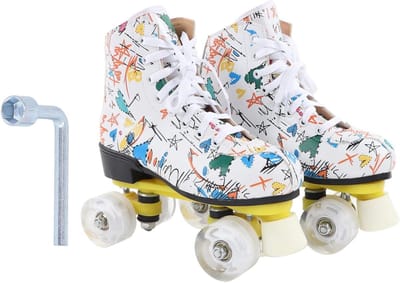 Graffiti Rolschaatsen - Vierwielerschaatsen Kinderen - Recreatief Skaten - Voorste Steunkolom - Maat 38 - Wit