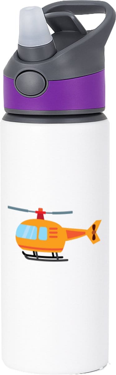 Hacebo® - Helicopter waterfles met rietje paars - Piloot - Helicopterpiloot - piloot - rotorvliegtuig - water fles - 650ML