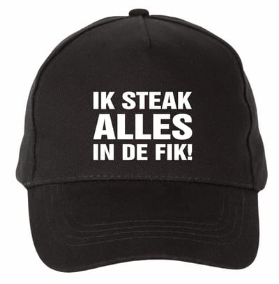 Mijncadeautje - 5 panel - Cap - Verstelbaar - Pet van 100% dik geborsteld katoen- unisex - opdruk wit - Ik Steak Alles in de Fik - zwart