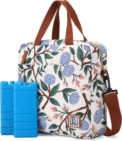 Brisby 4 Laags Geïsoleerde Koeltas - Lunchtas 7 liter - Bloemetjes Wit
