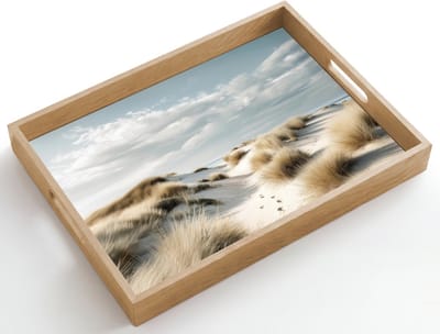 Dienblad hout 50x35 cm - Schootdienblad - Duinen - Gras - Sporen - Wolken - Borrelplank rechthoek - Plateau dienbladen