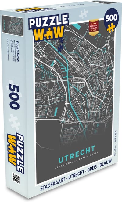 Puzzel Stadskaart - Utrecht - Grijs - Blauw - Legpuzzel - Puzzel 500 stukjes - Plattegrond