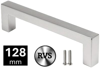 MSQDESIGN Handgreep RVS - Boormaat 128mm - zilvere Handgreep voor Keuken & Kast - Moderne RVS Meubelgreep - Keukengreep RVS zilver -Kastgrepen- zilvere RVS Greepjes Keuken - RVS Handvatten - Deurgreepjes -incl schroeven