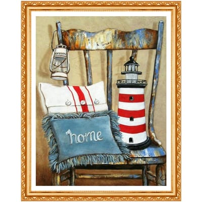 Bricolage un phare sur une chaise, point de croix, artisanat, broderie de diamant, décoration de maison, diamant rond complet 20X30CM gray