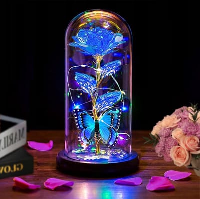 Kristallen Bloem - Glazen Roos - Decoratie Huis - Veranderende Kleuren - Met LED - Blauw