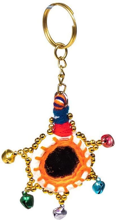 Sleutelhanger - Spiegeltje - Vrolijke Kleuren met Gekleurde Belletjes - 11 cm
