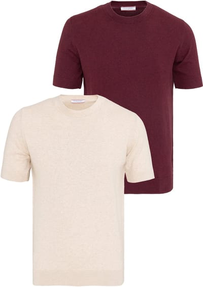 Felix Hardy Tshirt 100% Katoen - 2 Pack Heren Beige-Bordeaux - 2Xl