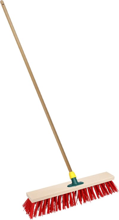 Brumag Straatbezem/buitenbezem - hout/kunststof - steel 120 cm - borstelkop breed 40 cm - rood - met steelhouder