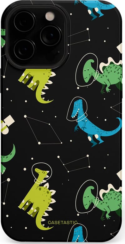 Casetastic hoesje geschikt voor Apple iPhone 13 Pro Max - MagSafe - Dubbellaagse bescherming - Dino in de sterren - Fashion Case - Zwart Groen