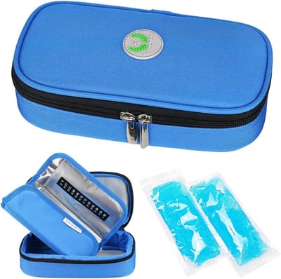 Insuline koeltas voor diabetici - Draagbare geïsoleerde tas voor insuline en pennen met 2 koelbatterijen (Blauw) - Ideaal voor medicijnopslag en onderweg gebruik
