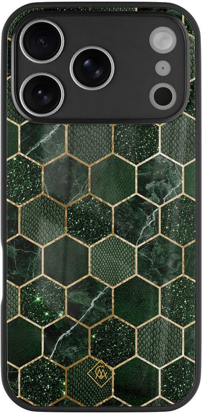 Casimoda® hoesje - Geschikt voor iPhone 17 Pro Max - Kubus Groen - Luxe Hard Case Zwart - Backcover telefoonhoesje - Groen