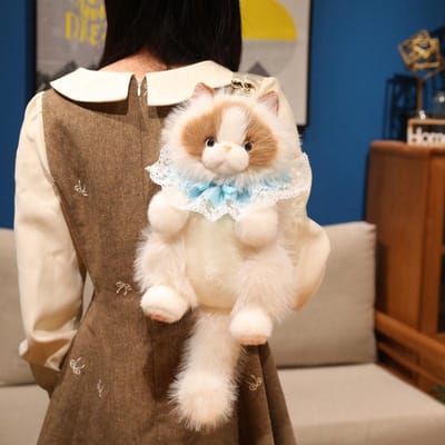 Schattige Ragdoll Kat Rugzakken Knuffeldier Poedel Tas Meisjes Schoudertassen Pluche Student Schooltassen Rugzak Kittens Speelgoed voor Jongen about 45-50cm white