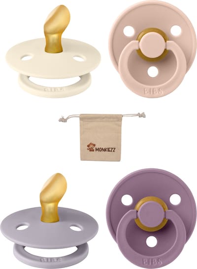 Bibs Blister Dental | Met Monkiezz Speenzakje - maat 1 0-6 maanden - 4 stuks - Ivory - Blush -Mauve - Fossil - Orthodontisch