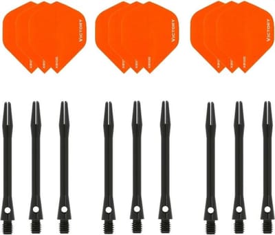 Darts Set - 3 sets - XS100 Poly - Oranje - Darts flights - plus 3 sets - aluminium - darts shafts - zwart - medium