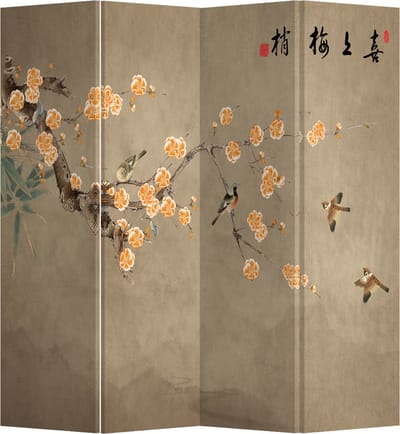 Fine Asianliving Kamerscherm Scheidingswand B160xH180cm 4 Panelen Chinese Pruim Bloesems