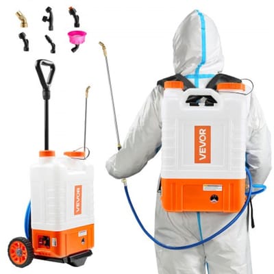 VEVOR Rugzaksproeier met wagen, instelbare druk 0-94 psi, tank van 15 liter op wielen, met 6 sproeiers, 2 toverstaven, brede hals voor tuin, wieden, sproeien, reinigen