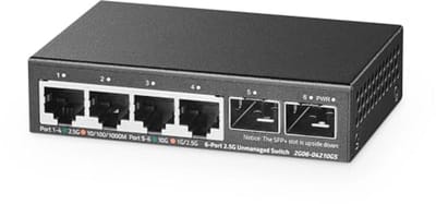 4-poorts 2.5G Netwerkswitch met SFP 2x10G en 4x2.5 Gigabit Ethernet-poorten - Ultraamini Formaat - Vlan Ondersteuning