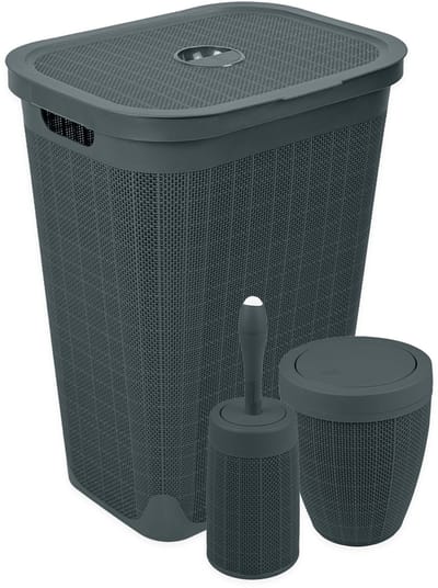 Set 'Hessian' - Wasmand 60 liter - Toiletborstel doseersysteem - Prullenbak swingdeksel - Antraciet