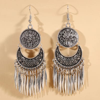 2pcs boucles d'oreilles pendantes en métal sculpté style ethnique vintage pour femmes pour vacances d'été accessoires personnalisés gray