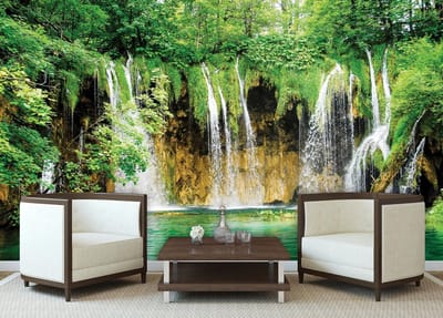 Waterfalls Lake Forest Nature Photo Wallcovering