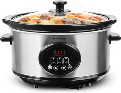 Slow Cooker - Kookpan Stoofpan - Langzaam Garen - Digitale Timer - 3.5 Liter - Roestvrij Staal Zwart