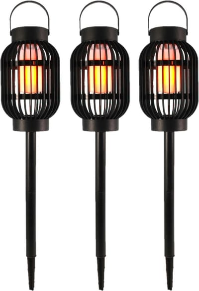 3x solar tuinlamp 3 in 1 met vlameffect op zonne-energie 23 cm - tafellamp - hanglamp - tuinfakkel