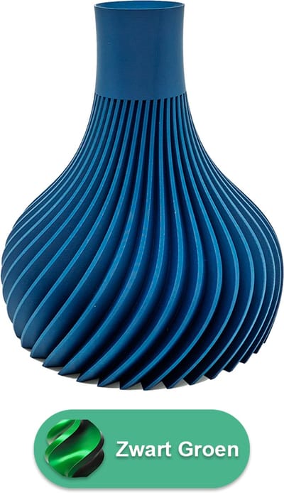 Virella moderne vaas – Decoratieve vaas - Zwart / Groen - 3d geprinte vaas – geschikt voor droogbloemen - 20CM