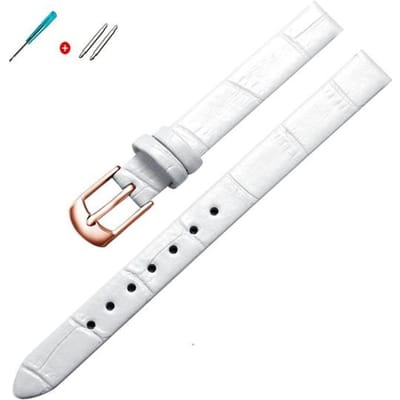 8mm 10mm Dames Meisjes Slanke Lederen Band Kwaliteit Horloge Accessoires Riem Slub Horlogeband Rose Gouden Pin Gesp 16mm white