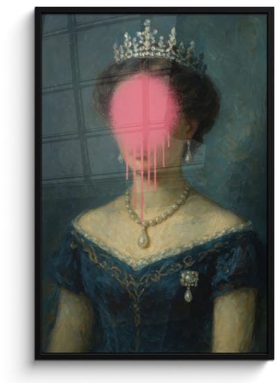 Poster in lijst - Fotolijst 80x120 cm - Posters - Kroon - Roze druipend verf - Portret - Posterlijst zwart - Decoratie - Wanddecoratie woonkamer - Muurdecoratie slaapkamer