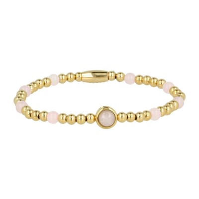 My Bendel - Goudkleurige Bedelarmband met Rose Quartz Edelsteen - met Luxe Cadeauverpakking | Sieraden Voor Dames | Maat L