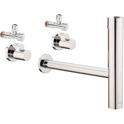 Hansgrohe Flowstar set, designsifon met muurbuis met rozet met 2 hoekstopkranen hulzen chroom