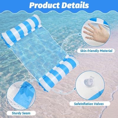 SnelShoppen - Idota Opblaasbare Waterhangmat 2 Stuks, Luchtbedden Pool 4 in 1 Zwemmat met Net, Luchtbed Waterzwembad Speelgoed voor Zomerzwembadfeeste